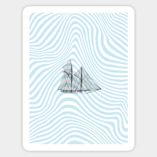 Nautical Sailing Boat Liquid Marble Blue Waves Sticker